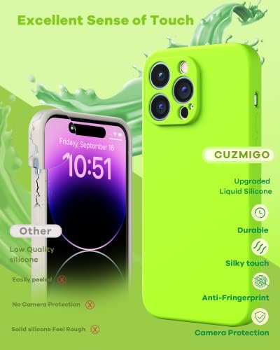 Cuzmigo [3 în 1 pentru carcasă iPhone 14 Pro Max, carcasă din silicon lichid cu capac al camerei + 2 protector de ecran, carcasă de protecție completă cu [căptușeală moale anti-zgârietură], fluorescent verde fluorescent