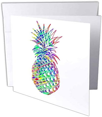 Imagine 3dRose de ananas mare Neon colorate pe alb-felicitare, 6 de 6 inch