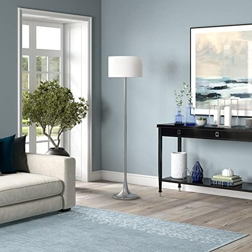 Lampă de podea Henn & Hart 62 cu umbră de țesătură în nichel periat/alb, lampă de podea pentru birou de acasă, dormitor, living