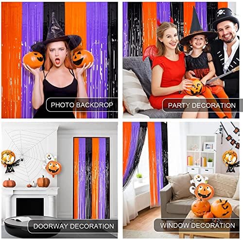 Lolstar 3 Pachet Portocaliu violet negru Photo Booth recuzită, 3.3 x 6.6 ft Halloween folie Franjuri perdele, Halloween Party