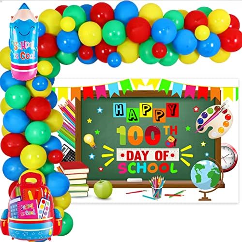 Fericită a 100 -a zi de decorațiuni școlare - 100 de zi de școlar de ghirlandă cu 100 de zile de fundal de școală colorat pentru