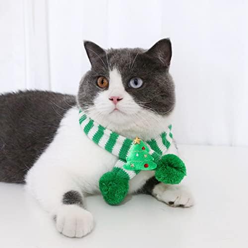 Pet tricotat din lână cu dungi eșarfă de Crăciun pentru pisici pentru pisici de Crăciun cu gulere reglabile cu gulere reglabile