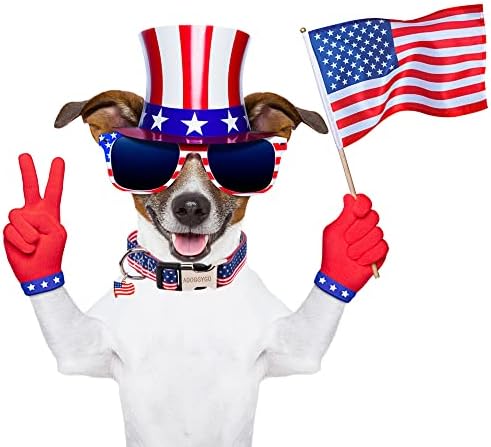 Guler de câine Adoggygo American Flag Flag, Blue Red Color Star Star Model, patriot