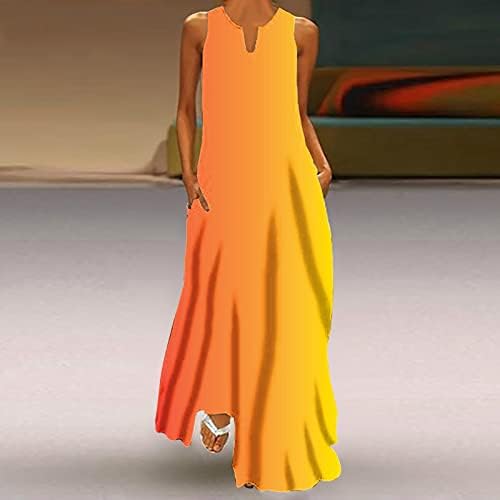 Rochii de vară pentru femei 2023, femei Casual Maxi Sundress rochii lungi fără mâneci rochie de plajă de vară cu buzunare