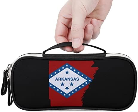 Arkansas State Flag Pu Piele creion Pen -stilou Organizator pentru machiaj pentru machiaj geantă portabilă de papetărie