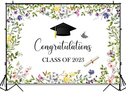 Avezano fundal Floral de absolvire Felicitări clasa de 2023 decorațiuni pentru petrecerea de absolvire verdeață flori felicitări