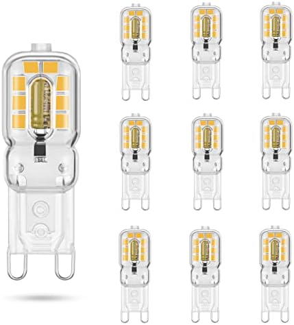 Sriomny G9 led Bulb 10 Pack, 2W 20W halogen echivalent, carcasă transparentă, G9 alb cald 3000K, G9 dublu pin de bază, Non-dimming,