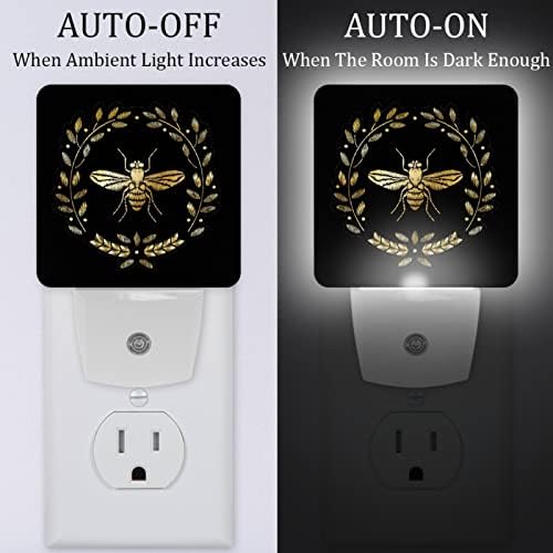 EVANLinsim 2 Pachet Plug - in LED lampă de lumină de noapte brodată Bee, senzor auto Dusk to Dawn lumini de noapte Decorative