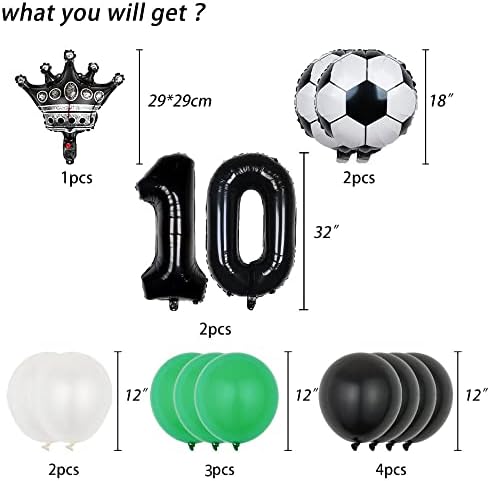 Balloane de fotbal set de 10 ani de naștere decor, 14 piese baloane tematice de fotbal, număr 10 Număr folie balon fotbal mini
