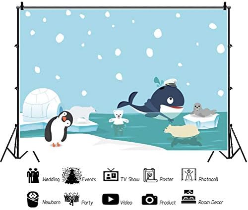 Renaiss 5x3ft animale de desene animate fundal drăguț pinguin balenă urs Peșteră de gheață fulg de zăpadă regiune polară fundal