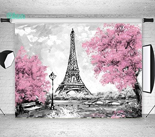 Qian 9x6 FT Roz Flori Copaci Turnul Eiffel fundal fotografie gri Paris Photo Studio recuzita Banner nunta tema petrecere fundaluri
