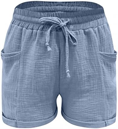 Pantaloni scurți de lenjerie de bumbac Qifen pentru femei Solid Pantaloni scurți de vară fete Drawstring Talie elastică Fit