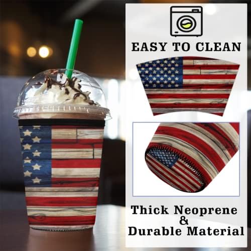 Old American Flag Flag Mânecă de cafea pentru băuturi reci, gard retro din lemn reutilizabil Neopren cu mânecă cu mâneci izolate