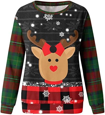 Panouri cu mânecă lungă de Crăciun pentru femei drăguță renă pulovere top sclipici de Crăciun copac elk flaid tricou tricou tunică