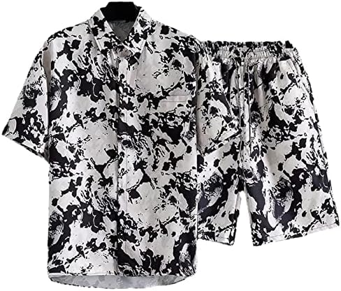 Pantaloni scurți de vară pentru bărbați set de cerneală cămașă de cerneală+pantaloni scurți de plajă 2 piese set de piese de