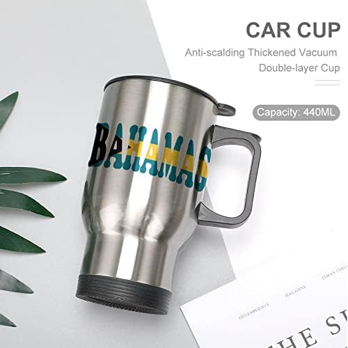 Bahamas Flag Travel Coffee Coffee Cană din oțel inoxidabil Cupa izolată cu capac și mâner