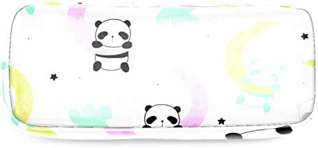 Drăguță micuță panda somn 84x55in din piele creion geantă cu stilou cu dublu fermoar papetărie geantă de depozitare pentru