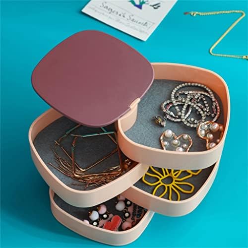 Tjlss Europa stil fata bijuterii display tava 360 cutie de depozitare bijuterii pentru cercei inel colier ambalare (Culoare: Roz, Dimensiune