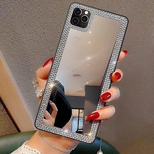 Cavdycidy pentru iPhone 12 Pro Max oglindă caz Bling, acrilic negru Edge oglindă telefon caz pentru machiaj în aer liber drăguț