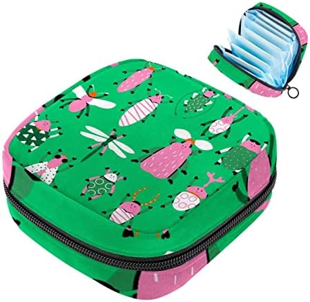 ORYUEKAN sac de depozitare a șervețelului sanitar, geantă portabilă de perioadă pentru femei, Fete, pungă menstruală, libelulă de animale de desene animate Roz Verde