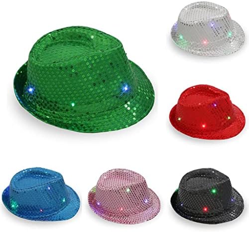 Sequin lumina LED Fedora pălărie bărbați femei Elegant scurt boruri Trilby pălării sclipici Retro Disco Dance Party Pălării
