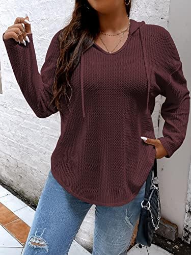 Soly Hux Women Plus size Hoodies cu mânecă lungă Drawstring Waffle tricot pulover pulover