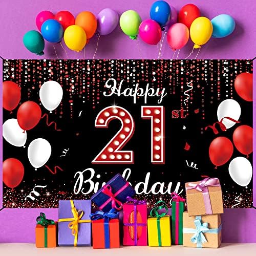 21 de ani decoratiuni Banner fundal, fericit 21 de ani decoratiuni pentru ea, roșu alb-negru 21 ziua de nastere petrecere FOTO