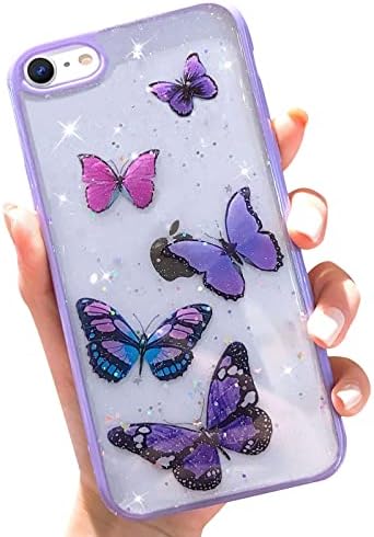 Wzjgzdly Butterfly Bling Clear Case compatibil pentru iPhone 6s Plus, iPhone 6 Plus, Glitter Case pentru femei drăguț subțire