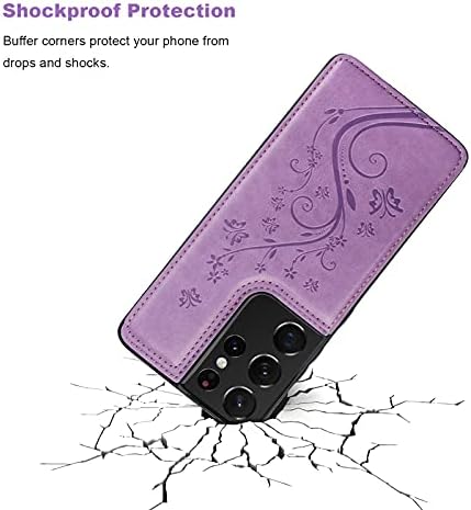 Vaburs pentru Galaxy S21 Ultra portofel caz cu suport pentru Card, relief fluture model Premium PU piele Dublu butoane magnetice
