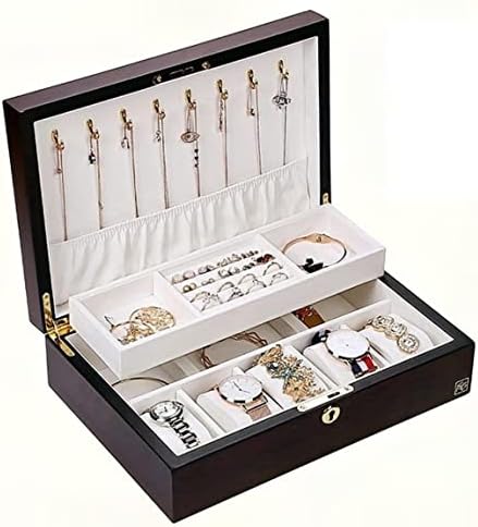 Bijuterii cutii de bijuterii cutii de bijuterii din lemn 2 straturi de depozitare bijuterii mari pentru colier cercei Brățări