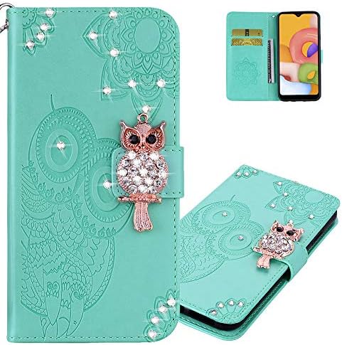 Oopkins Flip portofel caz compatibil cu iPhone 12 Owl relief cu diamant design Flip caz cu portofel card Slot Kickstand magnetice