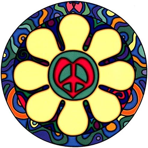 Semn De Pace Cu Flori-Autocolant / Decal Pentru Fereastră Hippie-Circular 4.5 Translucid