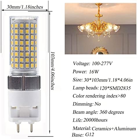 Edearkar 16W G12 LED bec 4-Pack lumina calda 3000k metal mâner lampă 2 pini bază LED bec decorativ, AC100-277V pentru garaj