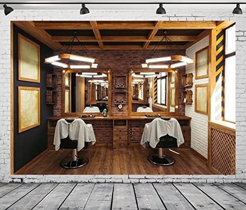 Beleco 10x8ft Fabricat Vintage Barber Shop Fundal pentru fotografie Sala de coafură Coafură Tunsori Barber Scaun Oglindă cărămidă