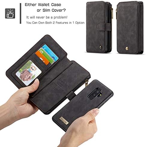 HAIJUN telefon mobil Flip caz portofel caz pentru Samsung Galaxy S9 plus 2 în 1 piele Fermoar detasabil magnetice 14 Card sloturi,