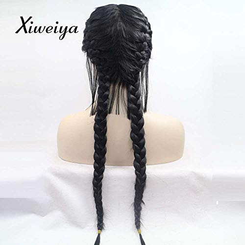 Xiweiya negru dublu impletituri Peruci Sintetice Împletitură dantelă Peruca fata cu peruca de par pentru copii rezistente la