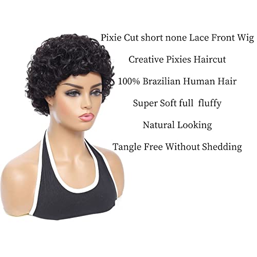 Ilici scurt cret Peruci de păr uman Pixie taie peruci pentru Femei negre mașină a făcut nici o peruca dantela Brazilian