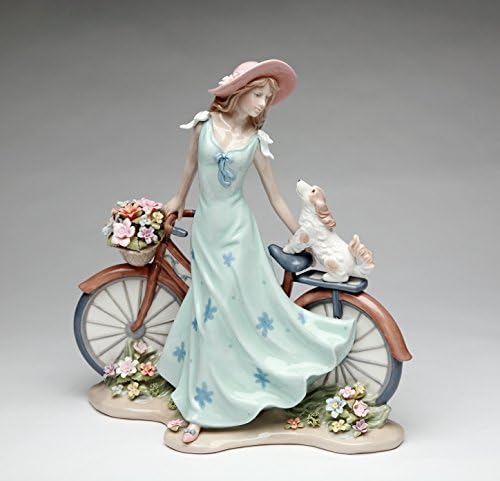 Cadouri Cosmos 10414 Fine elegantă de porțelan doamnă de călărie cu bicicleta cu cel mai bun prieten al meu Puppy Porțelin Figurină, 10 5/8 H