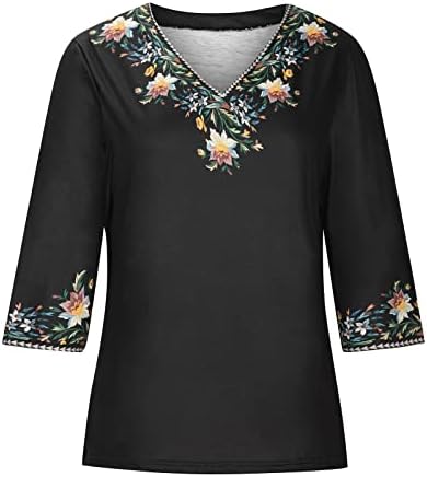 Tricouri v gât pentru femei, femei casual imprimat în v-gât 1/2 mânecă cu mânecă liberă bluză de bluză de vară bluză pulovere
