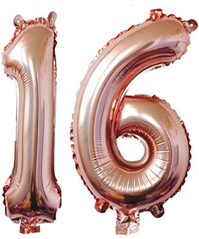 40 inch Rose Folia 16 Helium Jumbo Digital Number Balloons, 16 ani de naștere pentru fete sau băieți, livrări dulci de 16 zile