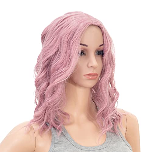 SWACC 15 Inch scurt ondulat parul ondulat peruca lungime medie sintetic colorat Cosplay peruca de zi cu zi partid pentru femei