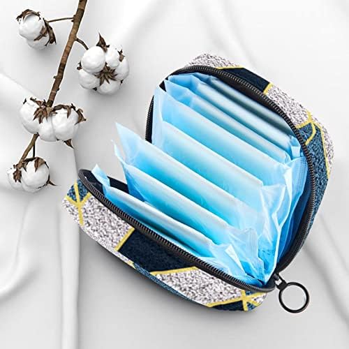 Sac de depozitare a șervețelului sanitar, pungă pentru cupă menstruală tampoane sanitare portabile pungi de depozitare pungă pentru menstruație Feminină pentru fete adolescente femei Doamne, model Geometric Modern Albastru gri Vintage