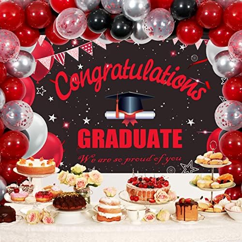 Decorațiuni de absolvire clasa 2023, roșu și negru 2023 Decorațiuni de absolvire, Decorațiuni de petrecere de absolvire 2023 cu felicitări banner absolvent baloane fundal pentru Colegiul de asistente medicale primar