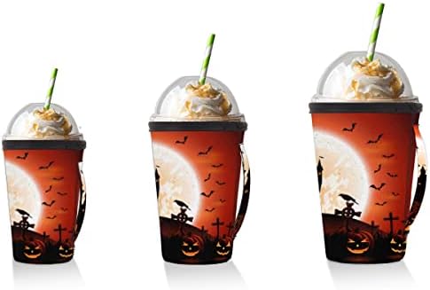 Model de noapte de Halloween （04） Mânecă de cafea glazurată reutilizabilă cu mâner de ceașcă neoprenă pentru sodă, latte, ceai,