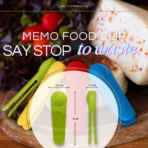 H24invent Memo food kit - Agrafe pentru congelator pentru depozitarea alimentelor cu tehnologie NFC și aplicație pentru alimente avertisment de expirare-pachet de 8 agrafe din Plastic pentru etanșarea alimentelor de bucătărie, gustări-fabricat în Italia
