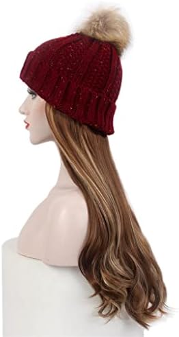 SCDZS moda Europene și americane Doamnelor păr pălărie unul roșu tricotate pălărie Peruca Lung cret maro peruca și pălărie