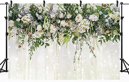 Riyidecor Flori de nuntă fundal din poliester țesătură mireasă Floral alb Ceremonie de recepție a trandafirului 7wx5h picioare
