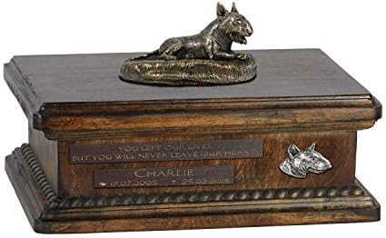 Bull Terrier culcat 3, urnă pentru cenușă de câine Memorial cu statuie, numele animalului de companie și citat-ArtDog personalizate