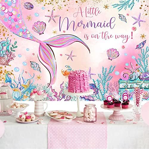 Mocsicka mermaid Baby shower fundal roz Mermaid sub mare Baby Shower Party Decoratiuni pentru fete stea de mare Shell alge