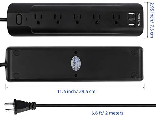 Power Strip 2 Prong, 2 prong până la 3 adaptor Prong 5-Outlet cu 3 porturi USB de 6,6 ft Cordon de extensie, Outlet USB Charger
